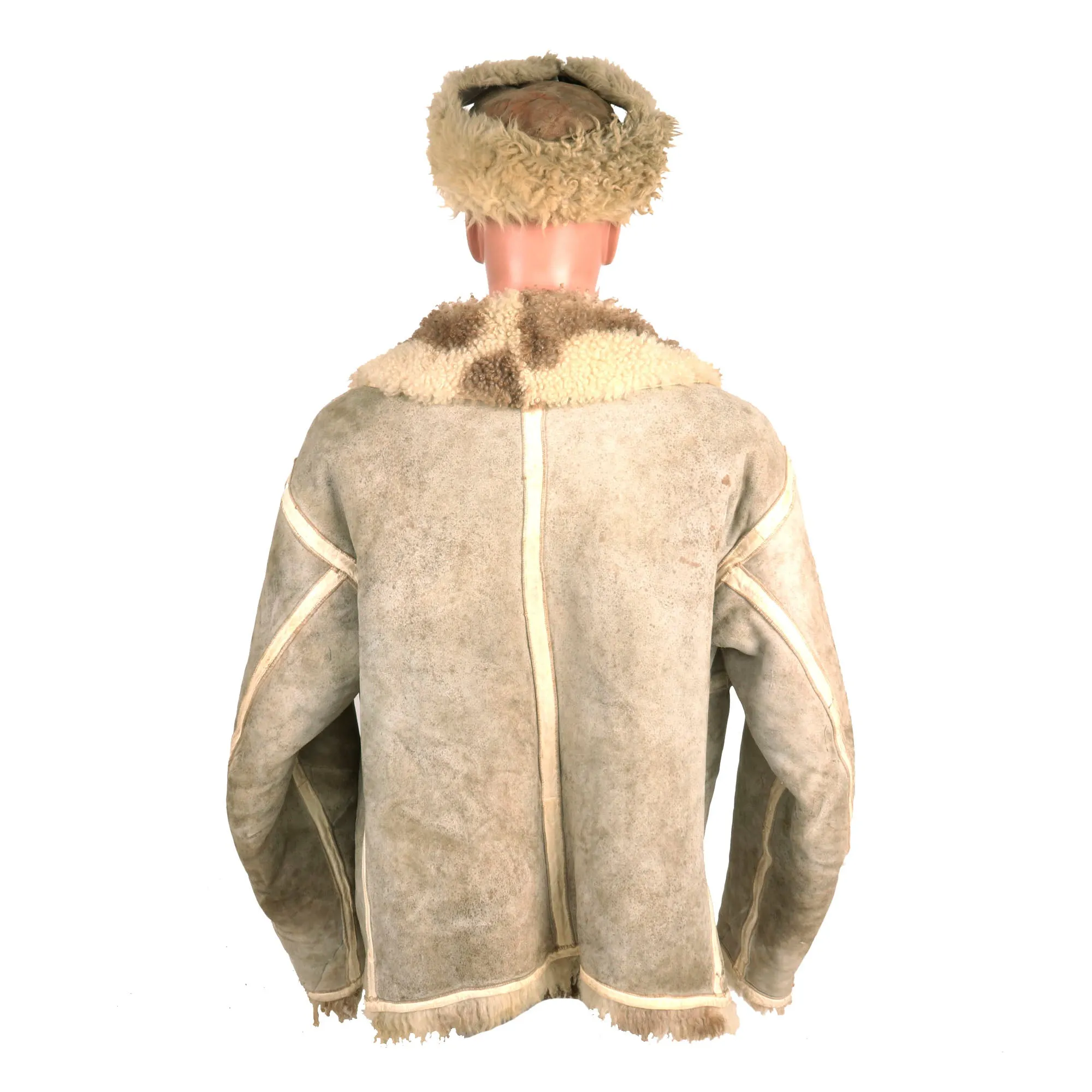 Original German WWII Luftwaffe Fur-Lined Sheepskin Winter Parka with 56cm Pelzmütze M43 Winter Cap