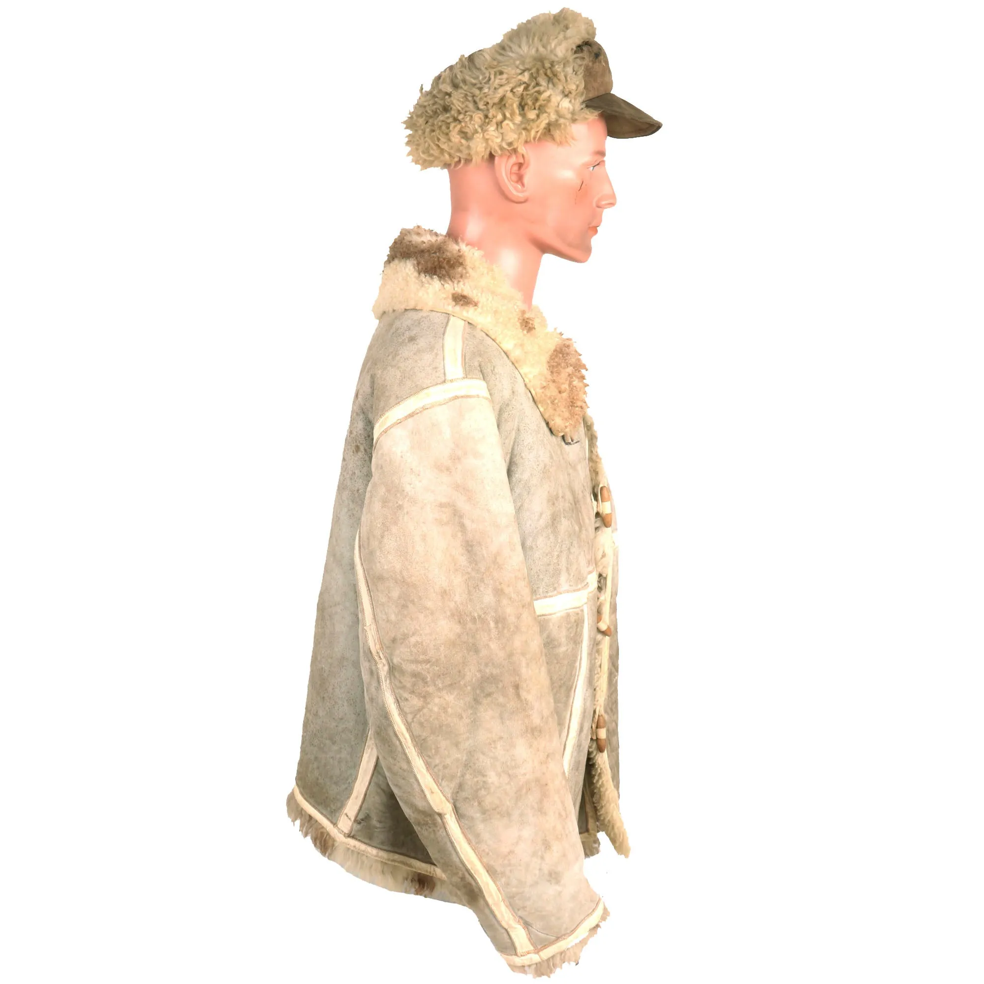 Original German WWII Luftwaffe Fur-Lined Sheepskin Winter Parka with 56cm Pelzmütze M43 Winter Cap