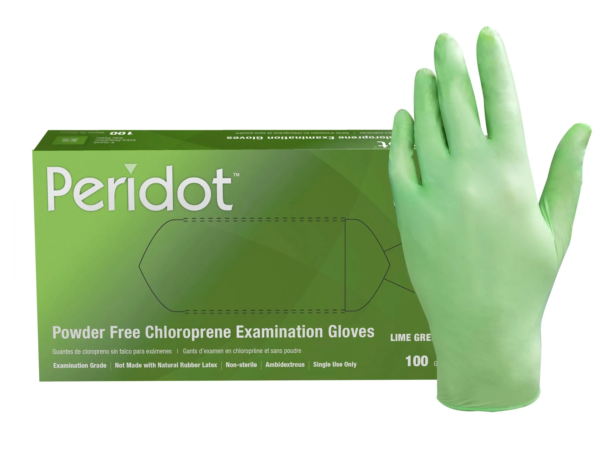 Peridot Green Chloroprene Powder Free Gloves (3.5 mil)