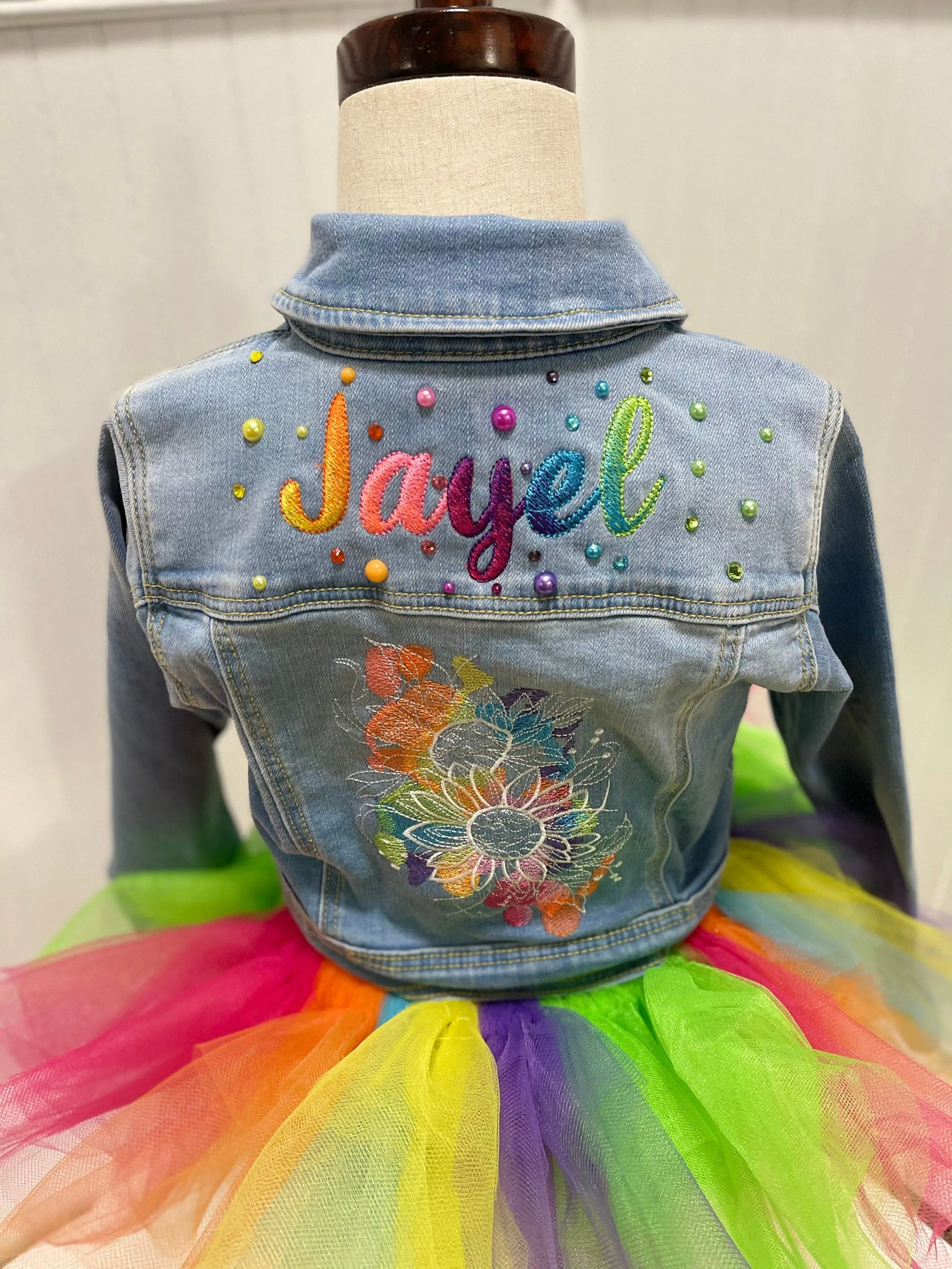 Personalized Rainbow Color Splash Jean Jacket