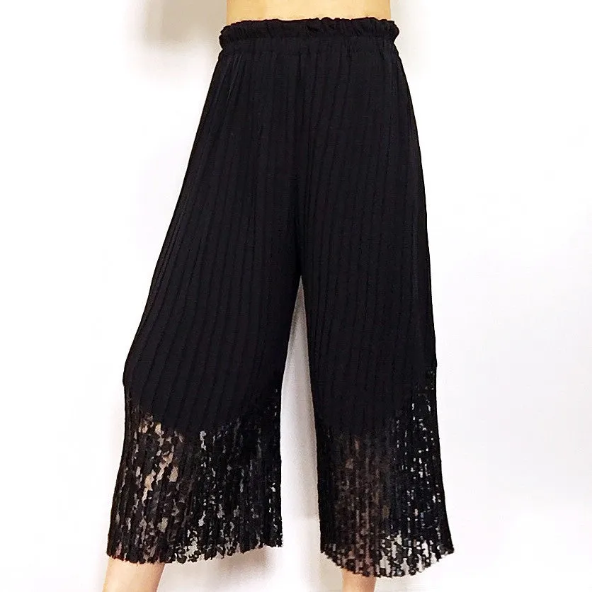 PLEATED LACE CULOTTES PANTS TROUSERS