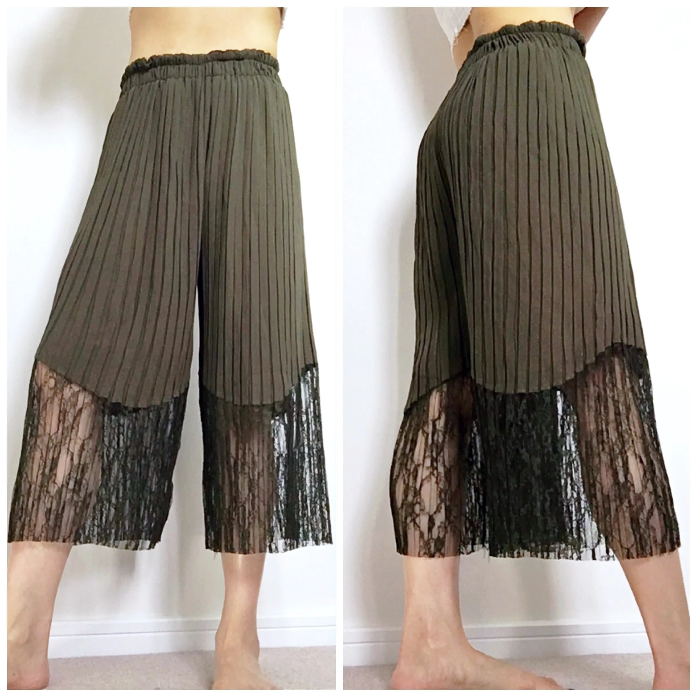 PLEATED LACE CULOTTES PANTS TROUSERS