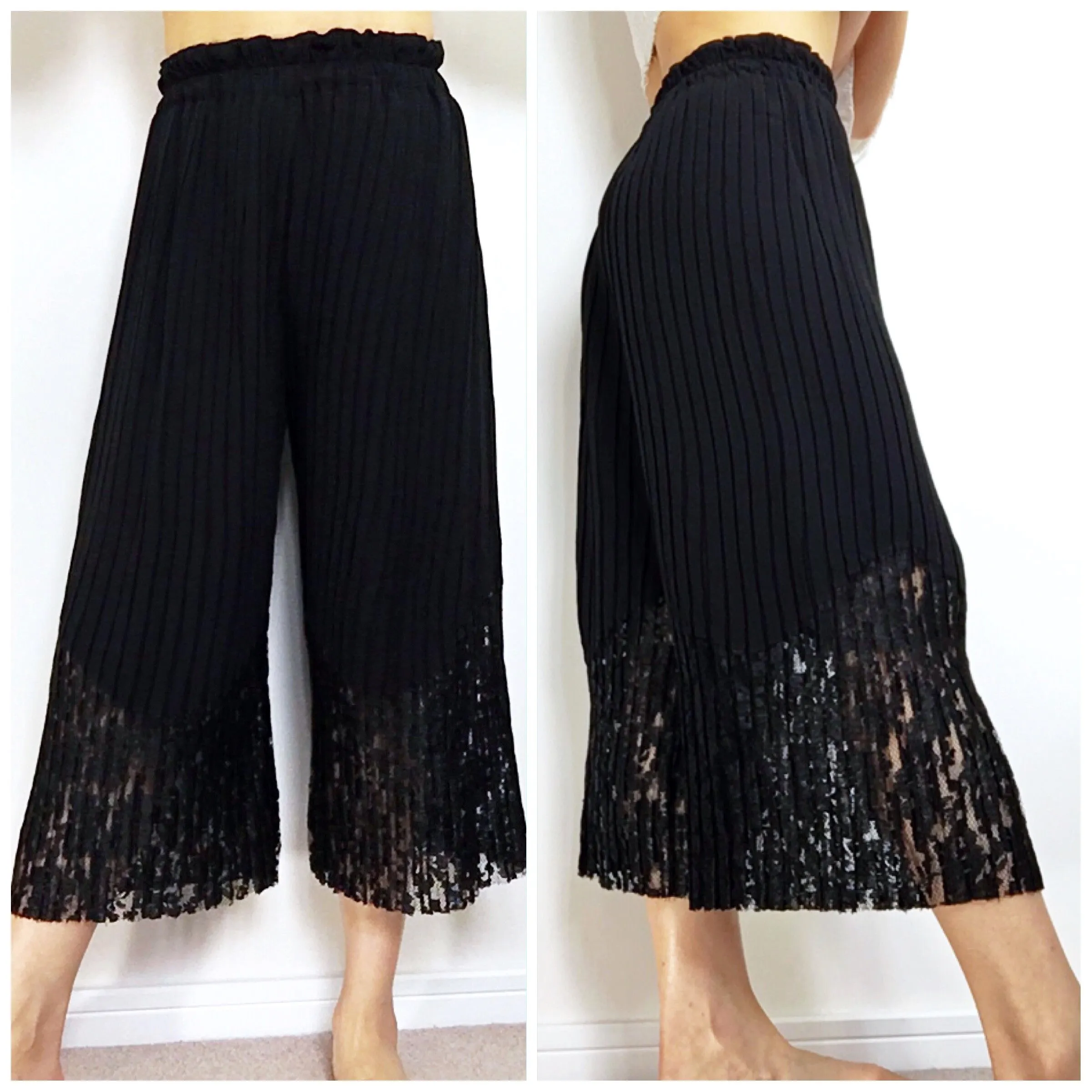 PLEATED LACE CULOTTES PANTS TROUSERS