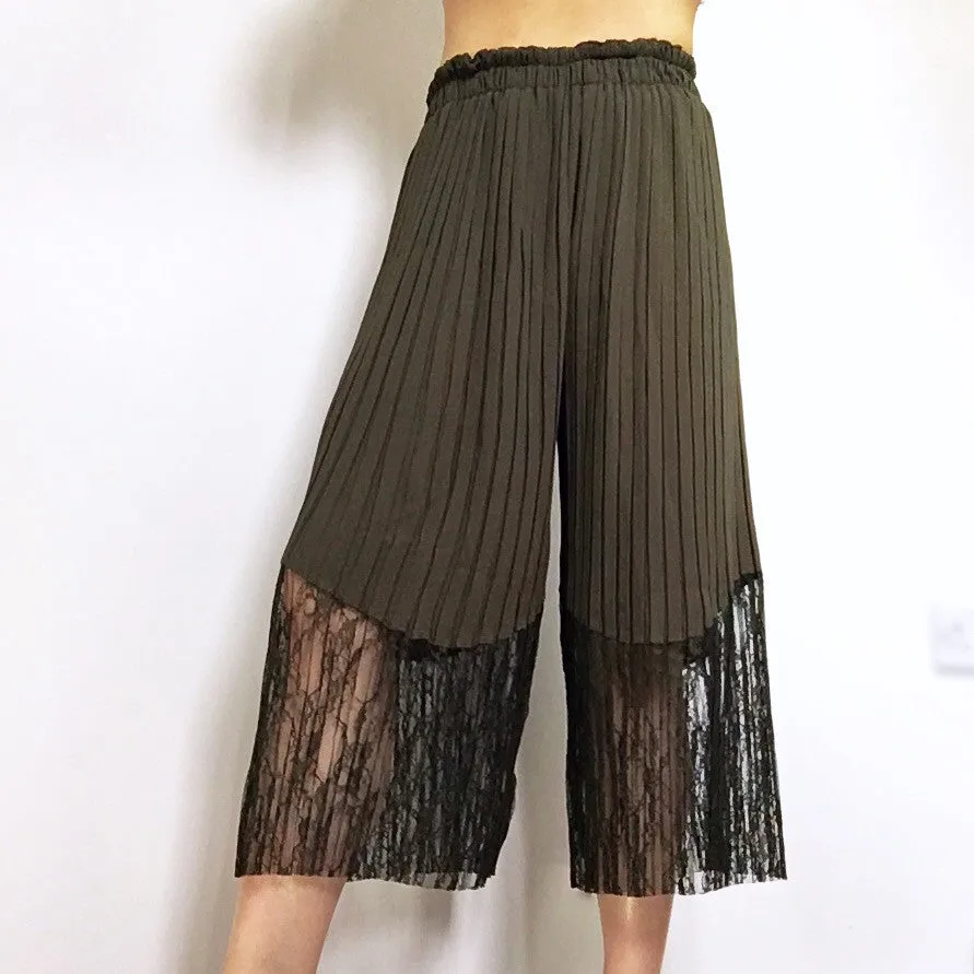 PLEATED LACE CULOTTES PANTS TROUSERS