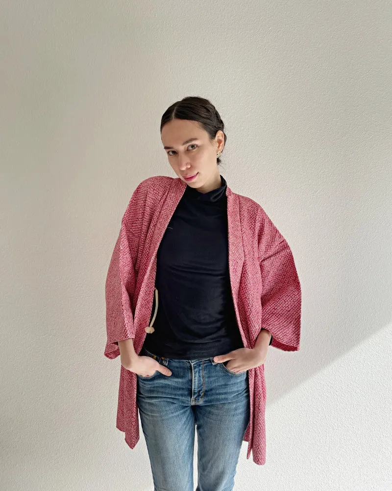 Radish Red Shibori Haori Kimono Jacket