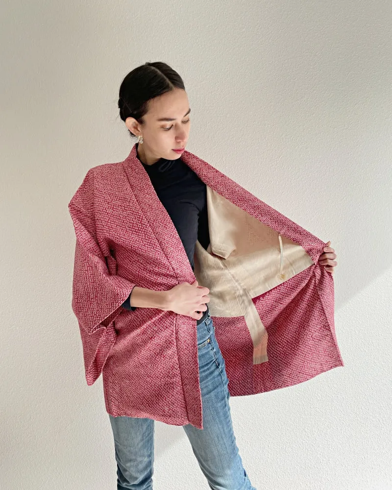 Radish Red Shibori Haori Kimono Jacket