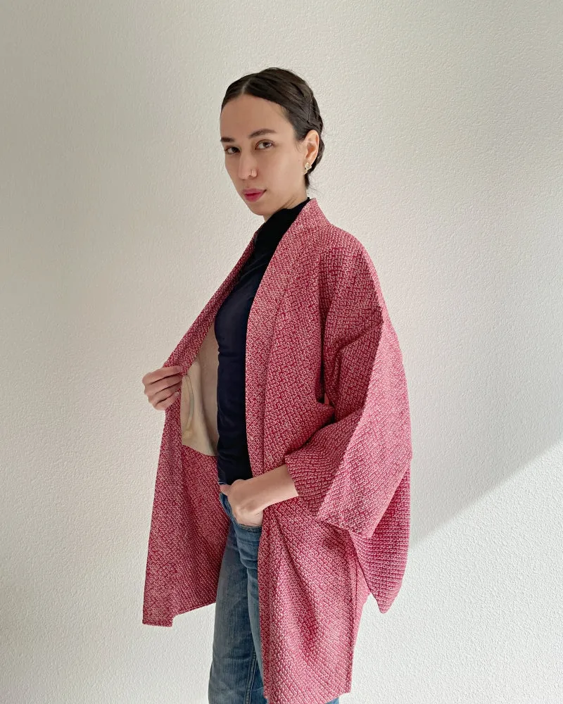 Radish Red Shibori Haori Kimono Jacket