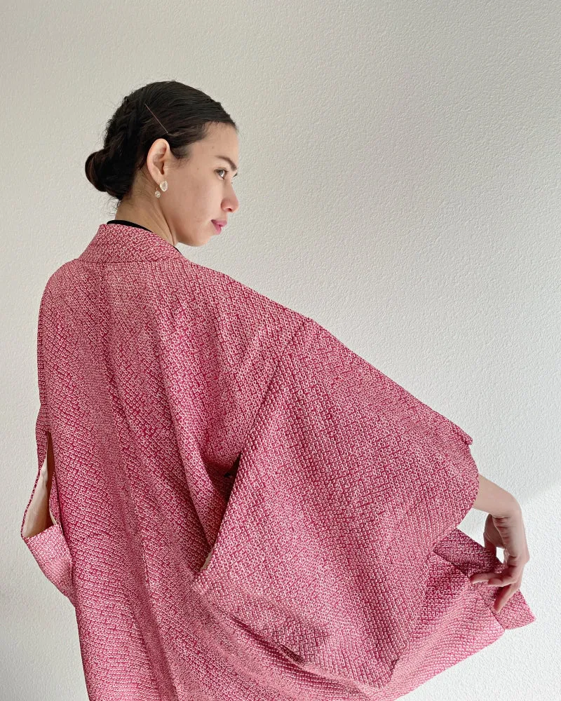 Radish Red Shibori Haori Kimono Jacket