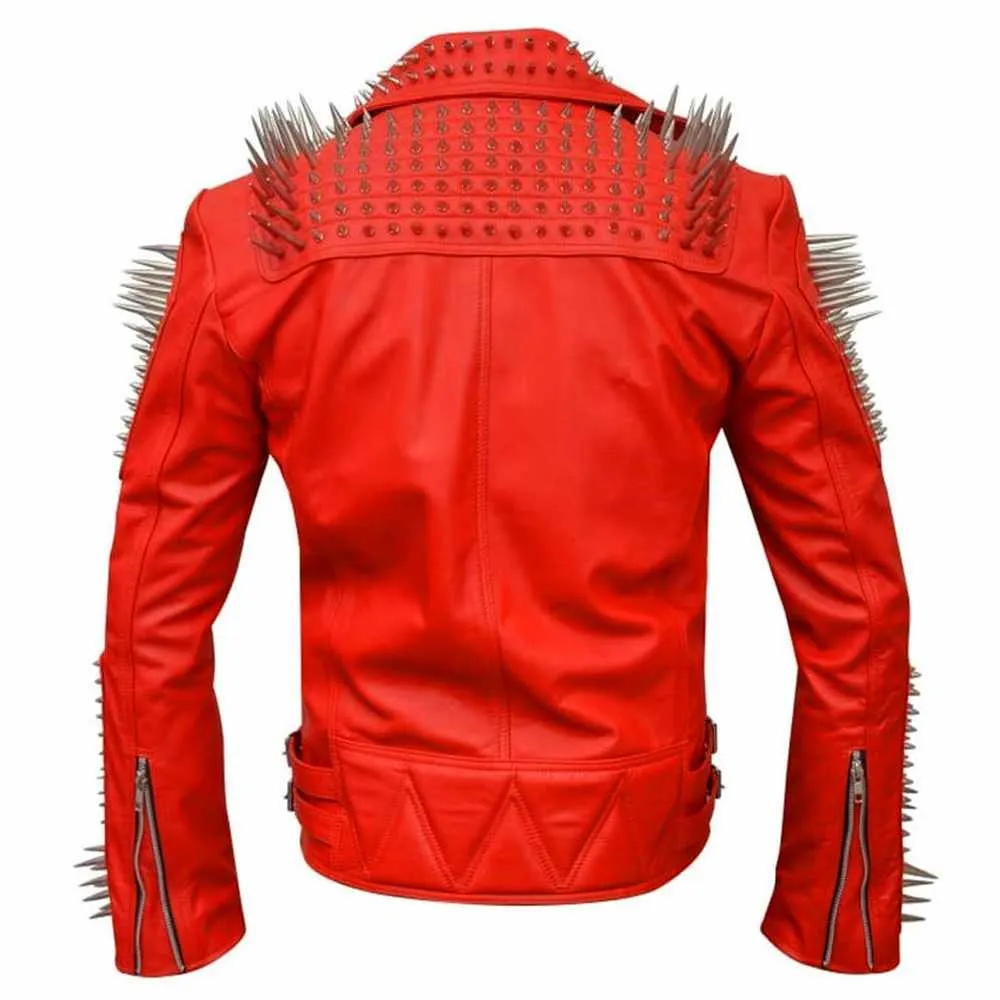 Red Punk Spikes Leather Jacket