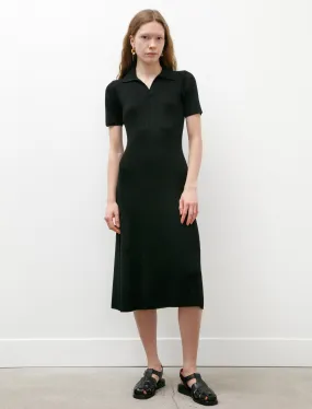 Rib Short Sleeve Polo Dress Black