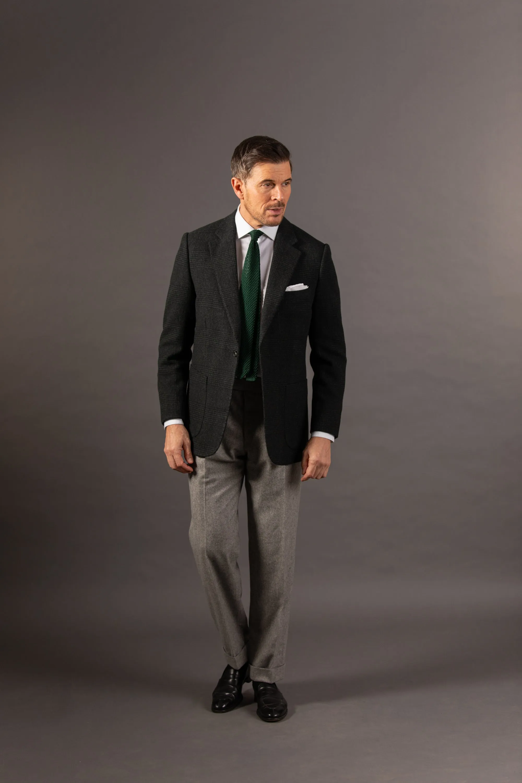 Single Breasted Notch Lapel Jacket in Green Glen Check