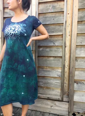 Teal and Purple Batik Om - Short Sleeve Dress