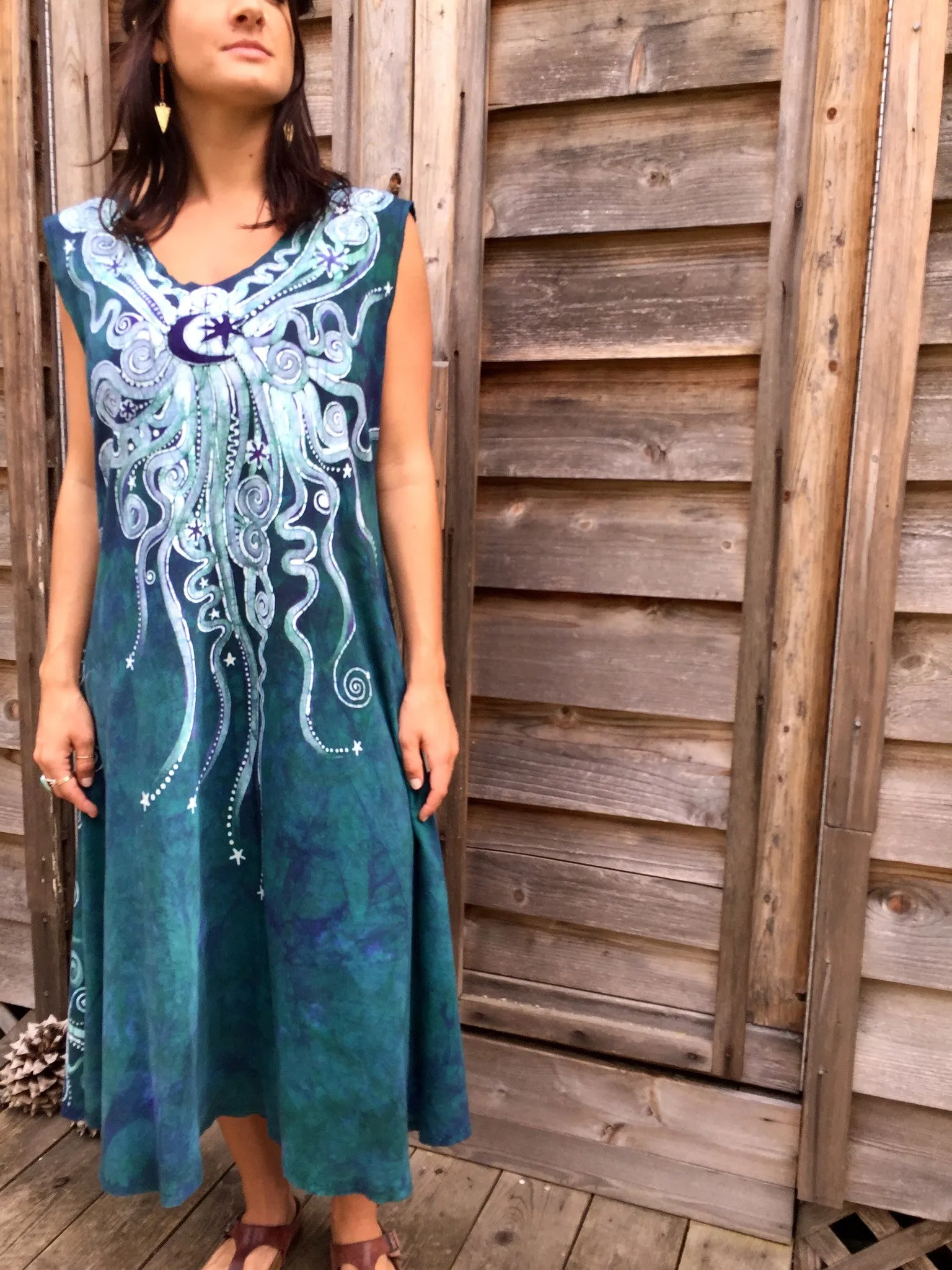 Teal and Purple Festival Moonbeams Organic Cotton Batik Dress