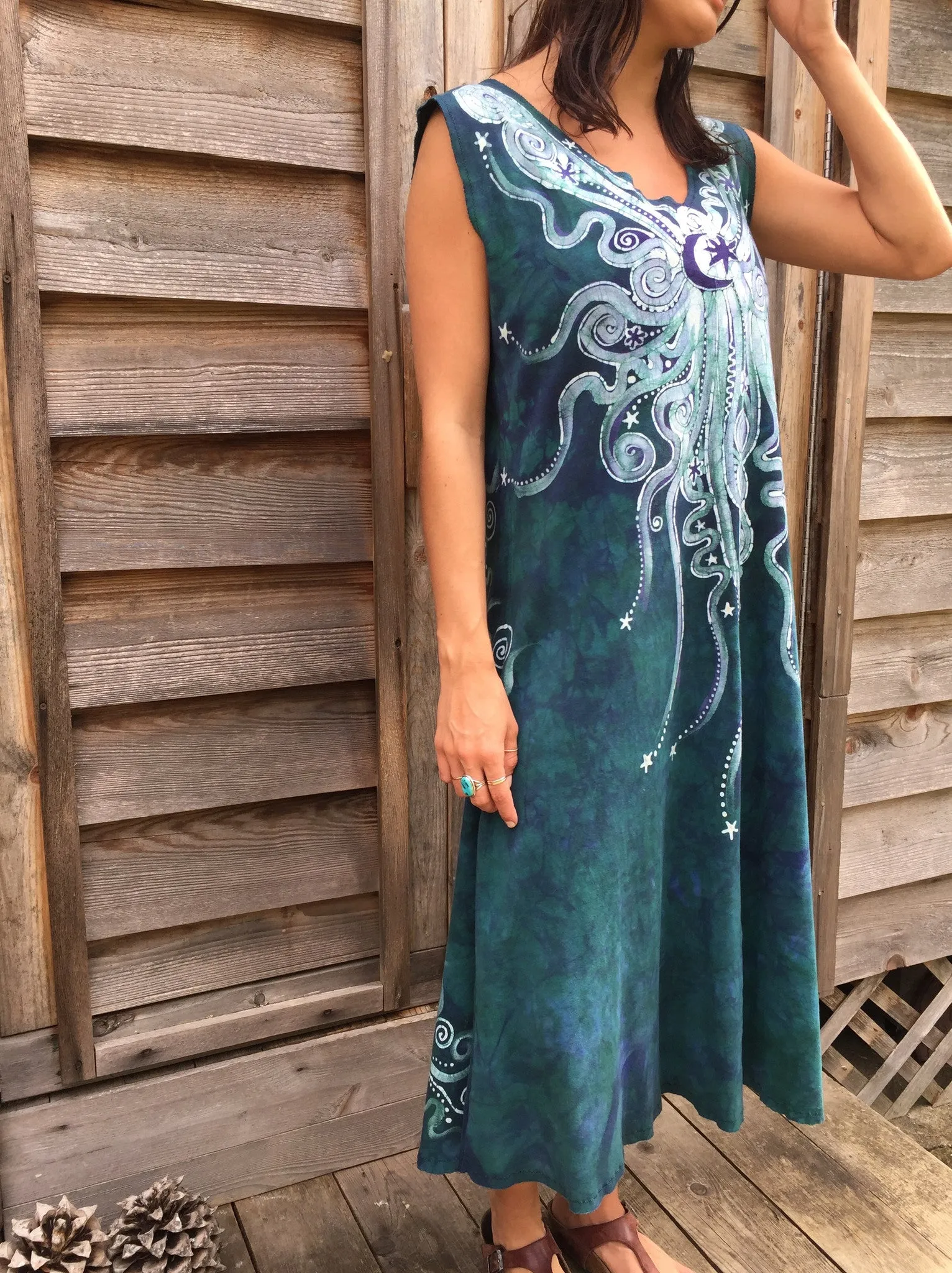 Teal and Purple Festival Moonbeams Organic Cotton Batik Dress