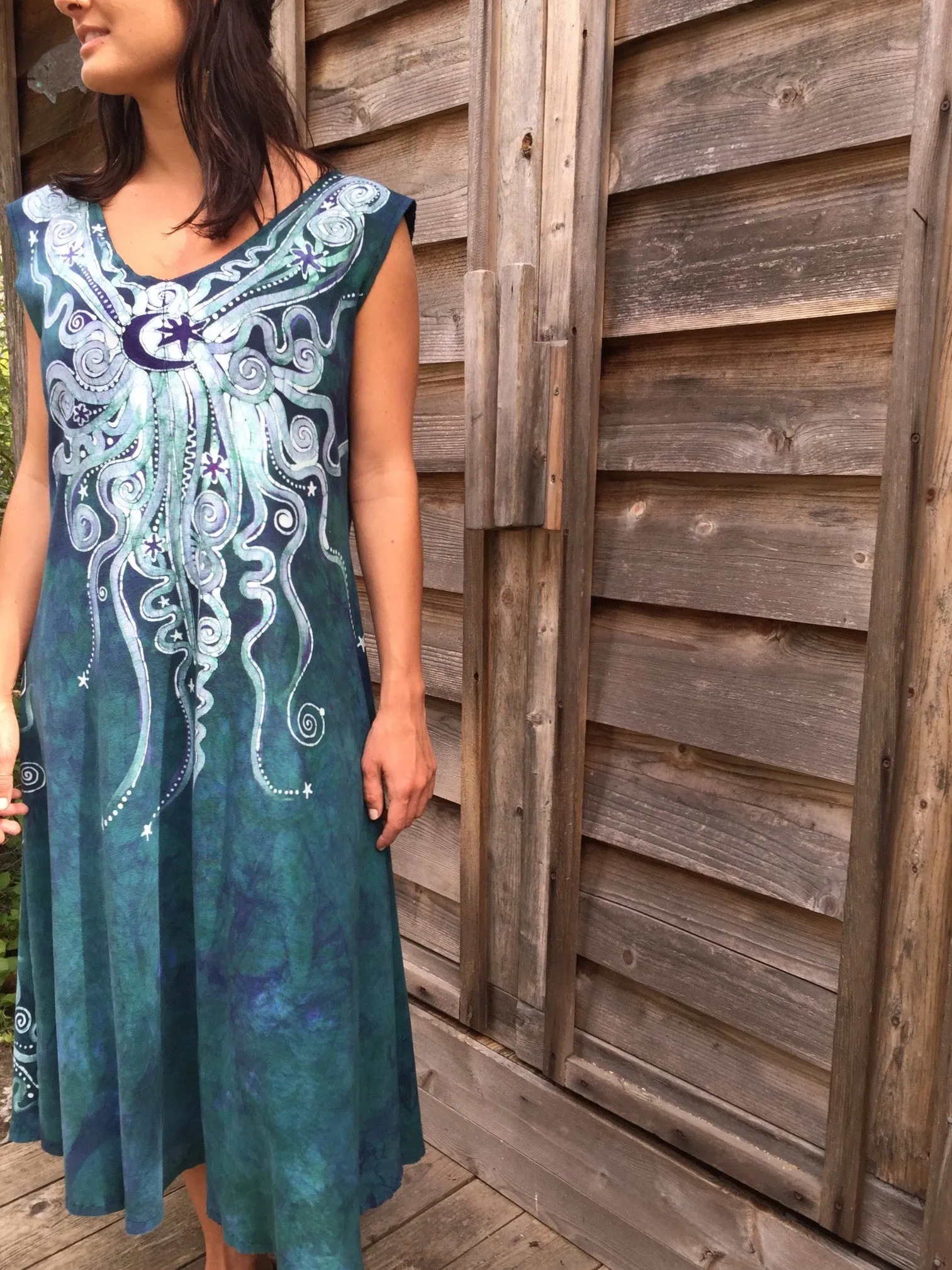 Teal and Purple Festival Moonbeams Organic Cotton Batik Dress