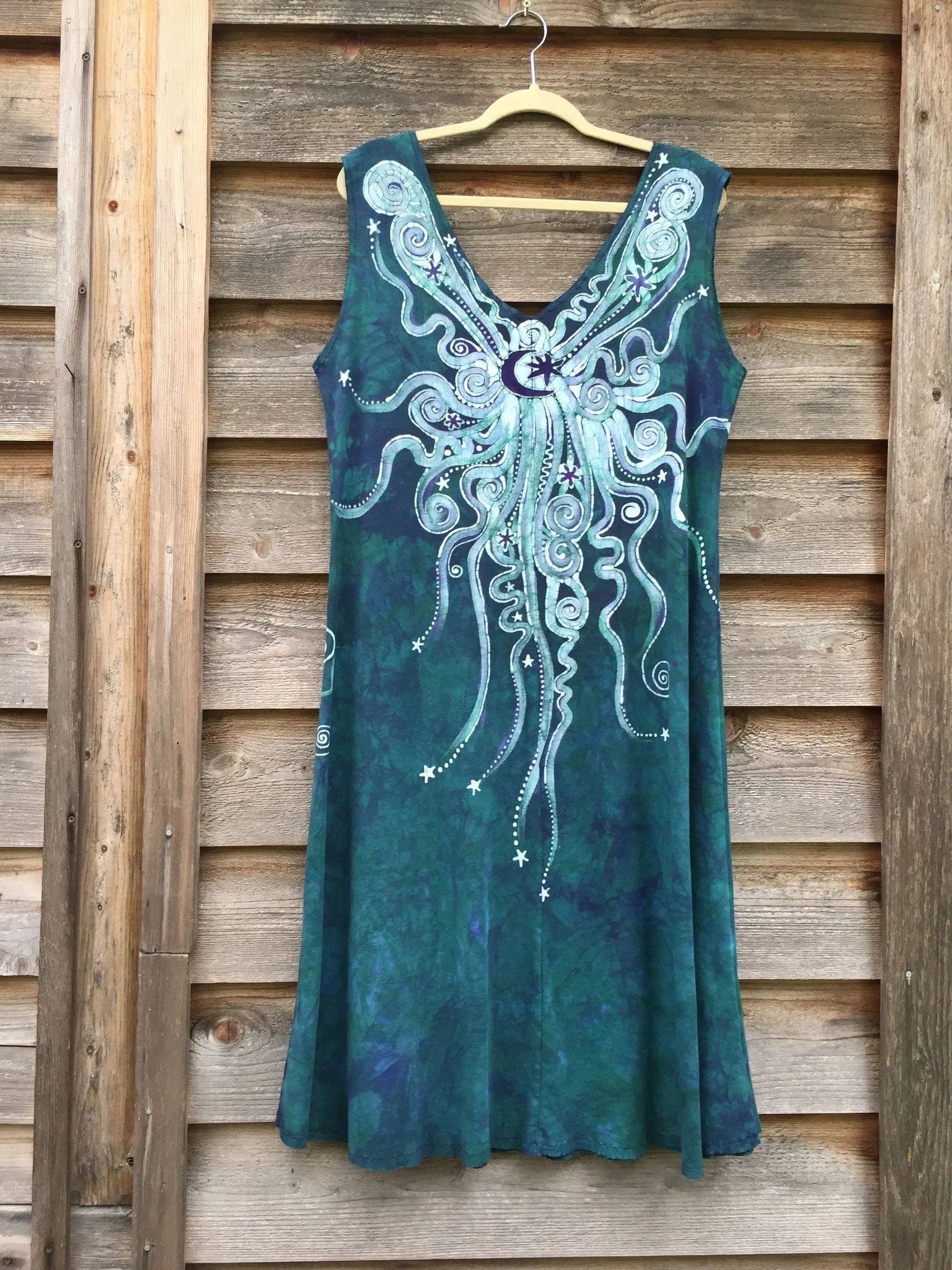 Teal and Purple Festival Moonbeams Organic Cotton Batik Dress