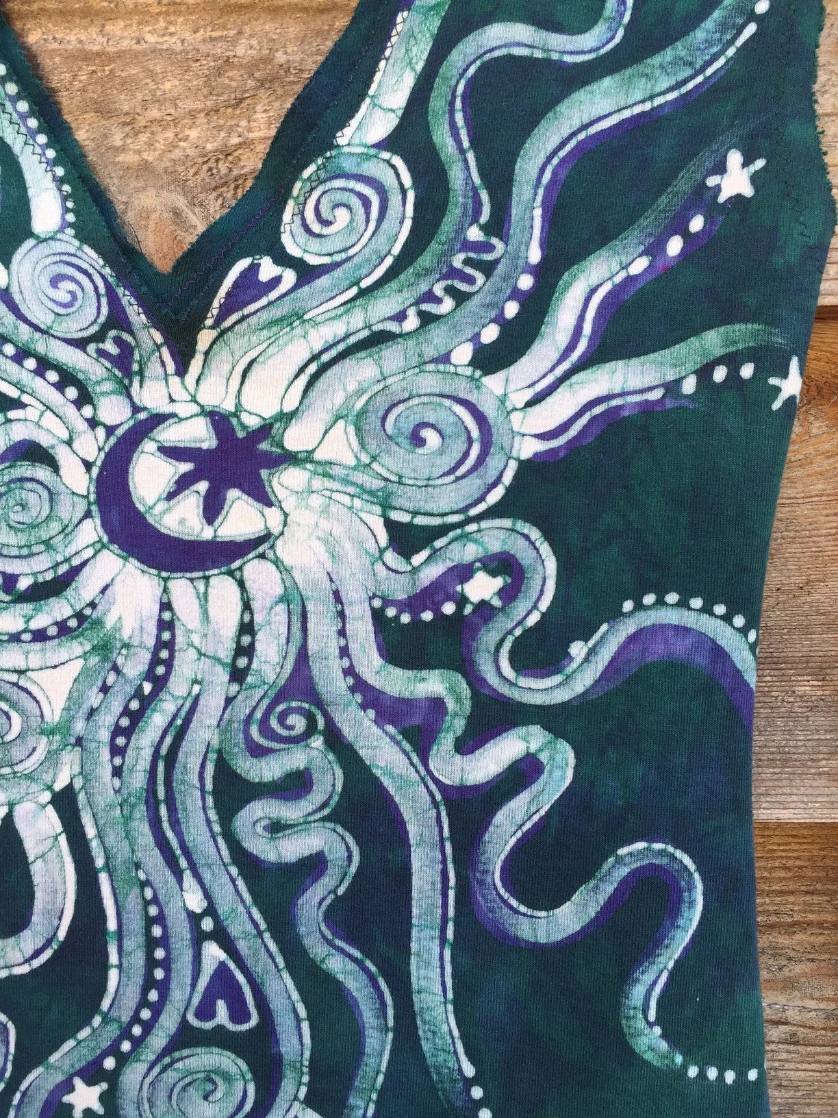 Teal and Purple Moon Star Organic Cotton Batik Dress