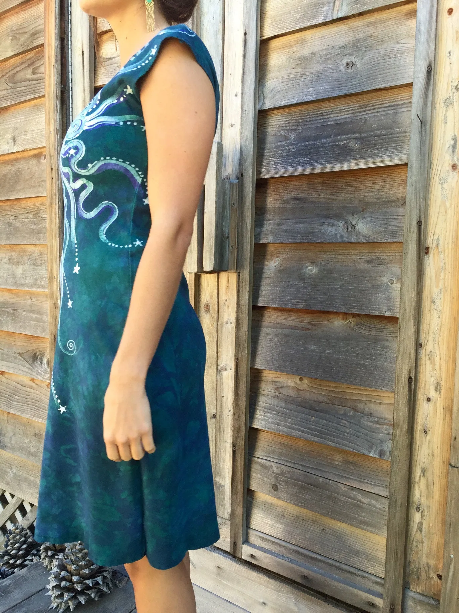 Teal and Purple Moon Star Organic Cotton Batik Dress