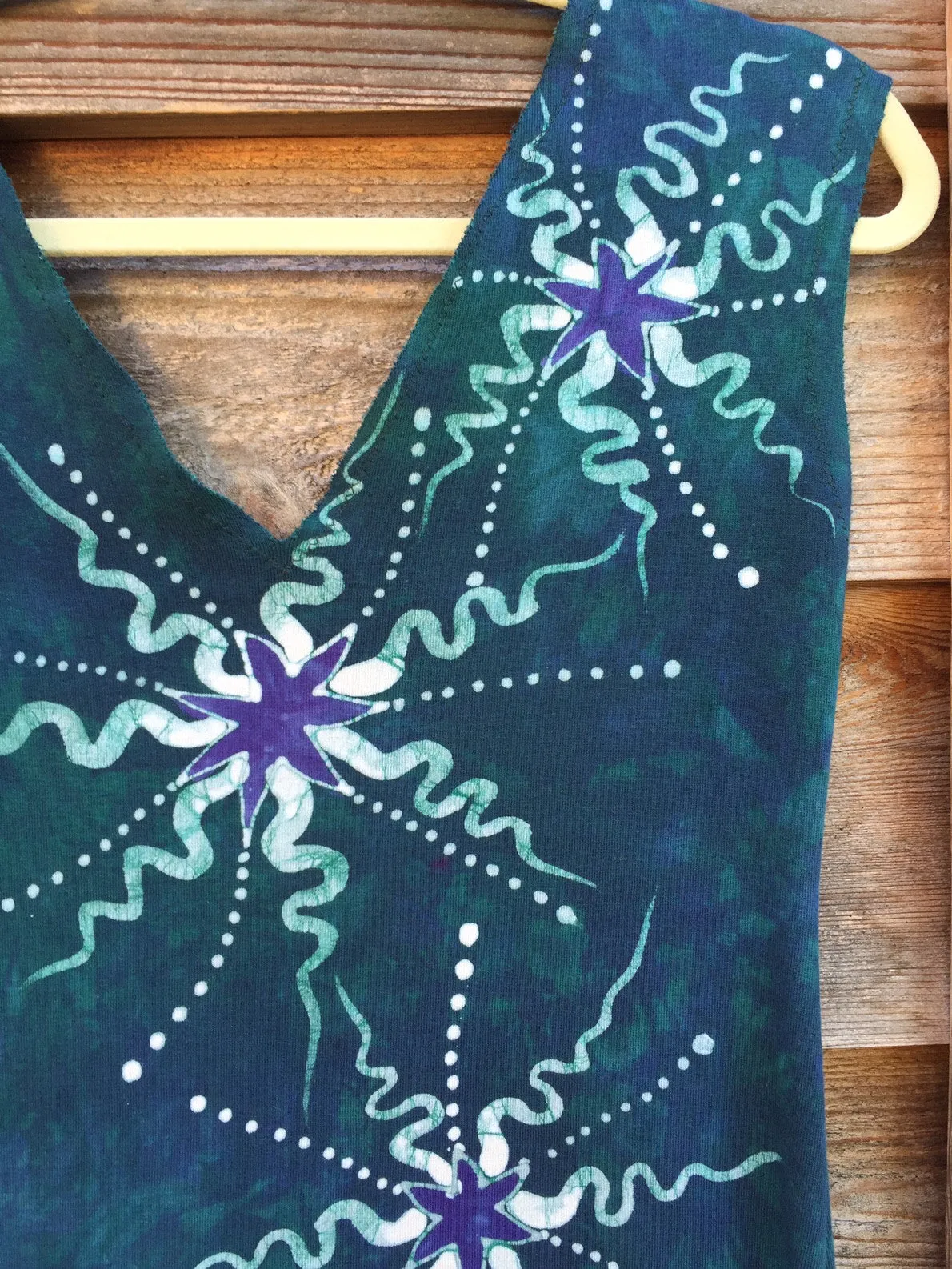 Teal and Purple Moon Star Organic Cotton Batik Dress