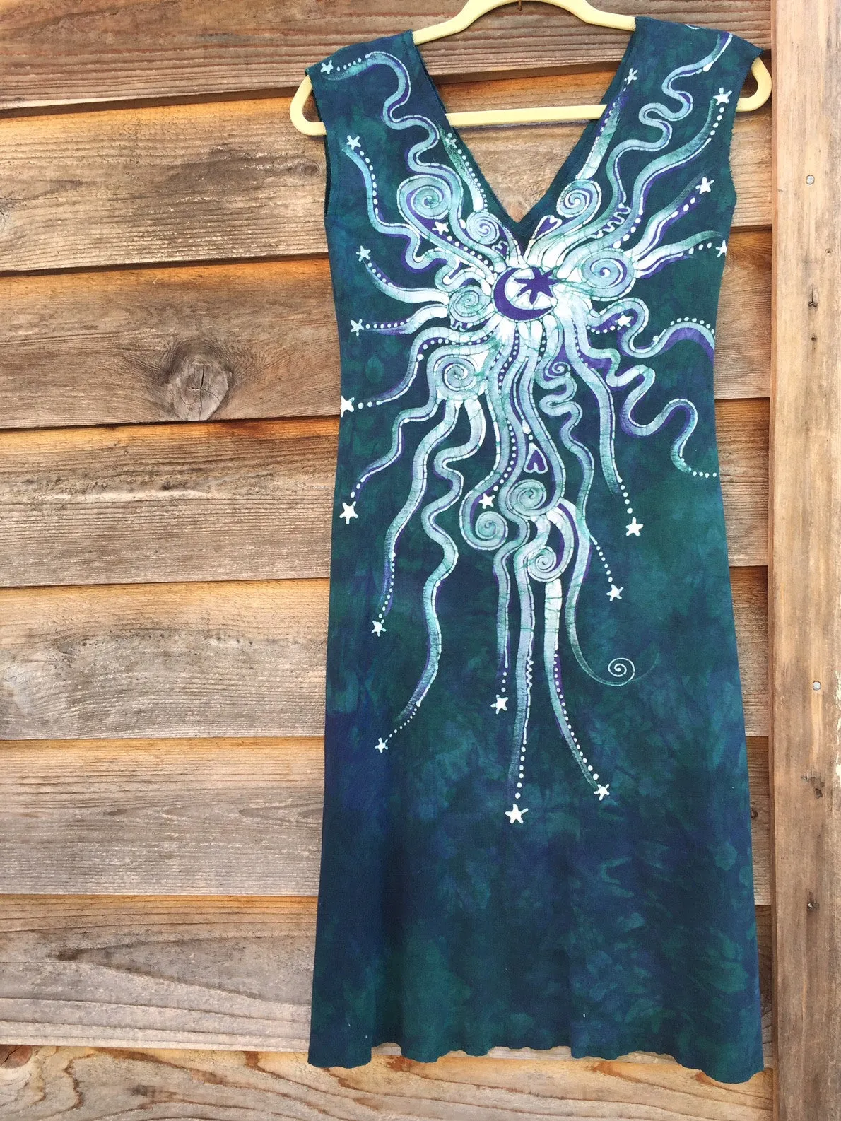 Teal and Purple Moon Star Organic Cotton Batik Dress