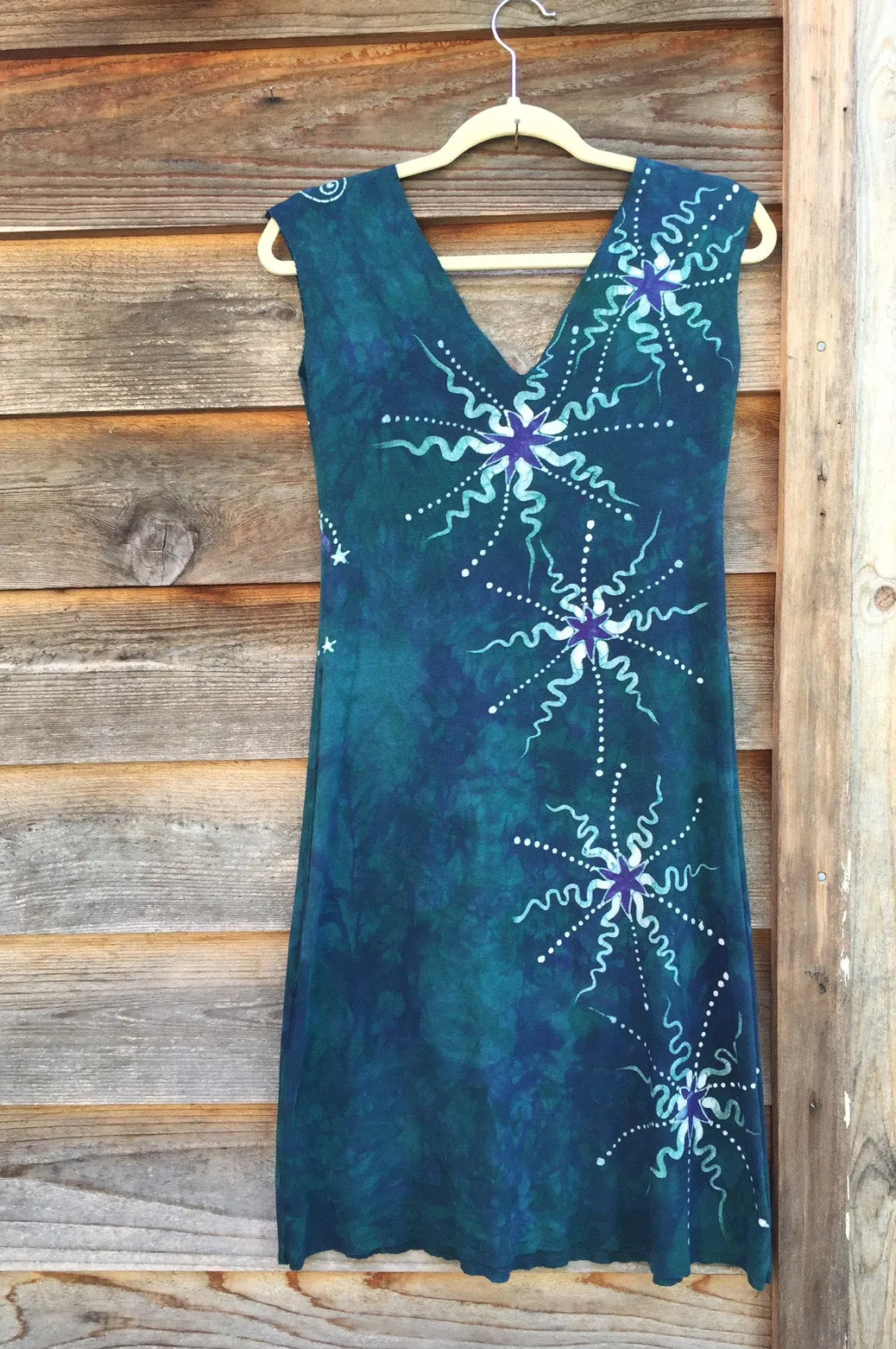 Teal and Purple Moon Star Organic Cotton Batik Dress