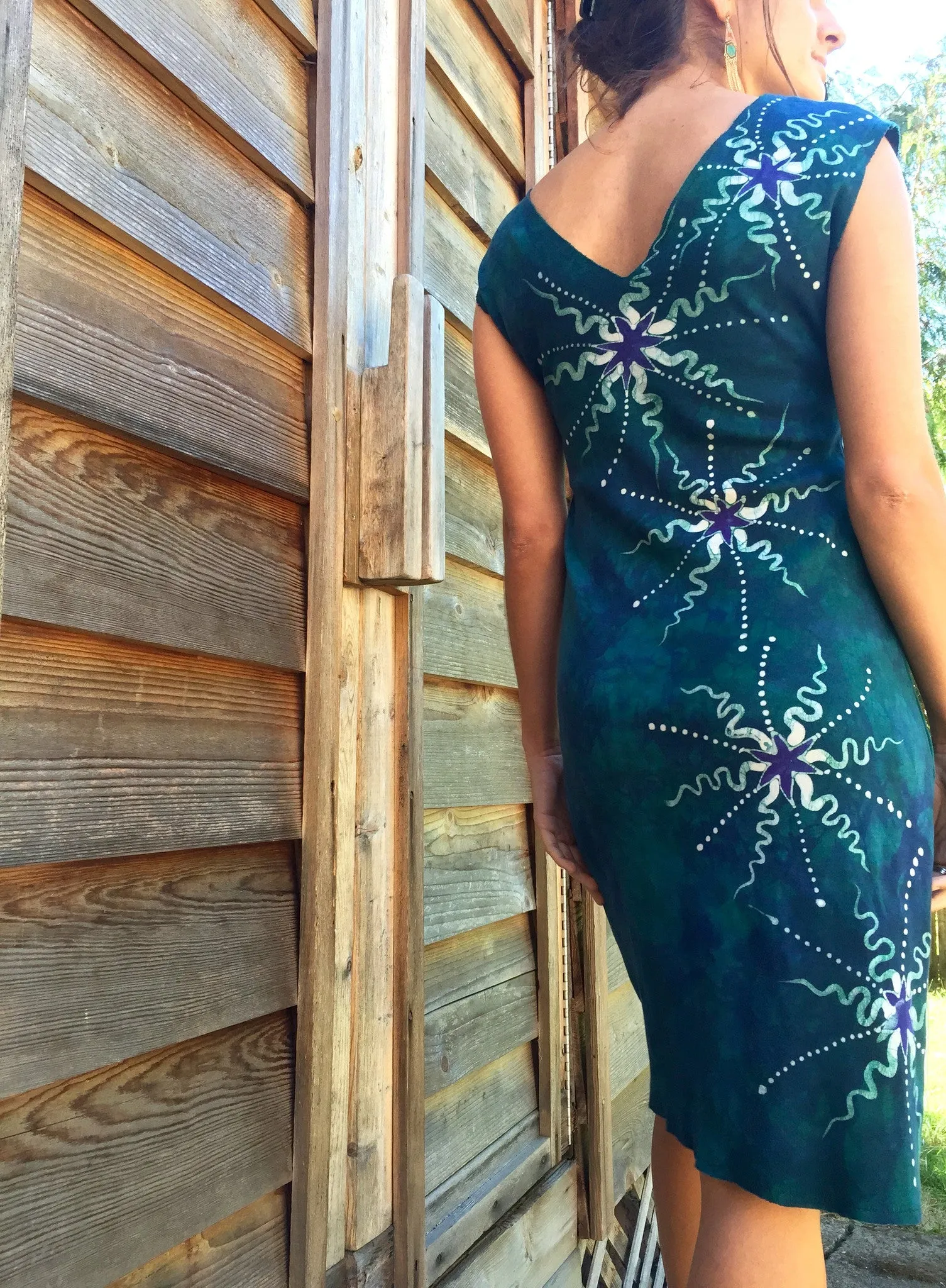 Teal and Purple Moon Star Organic Cotton Batik Dress