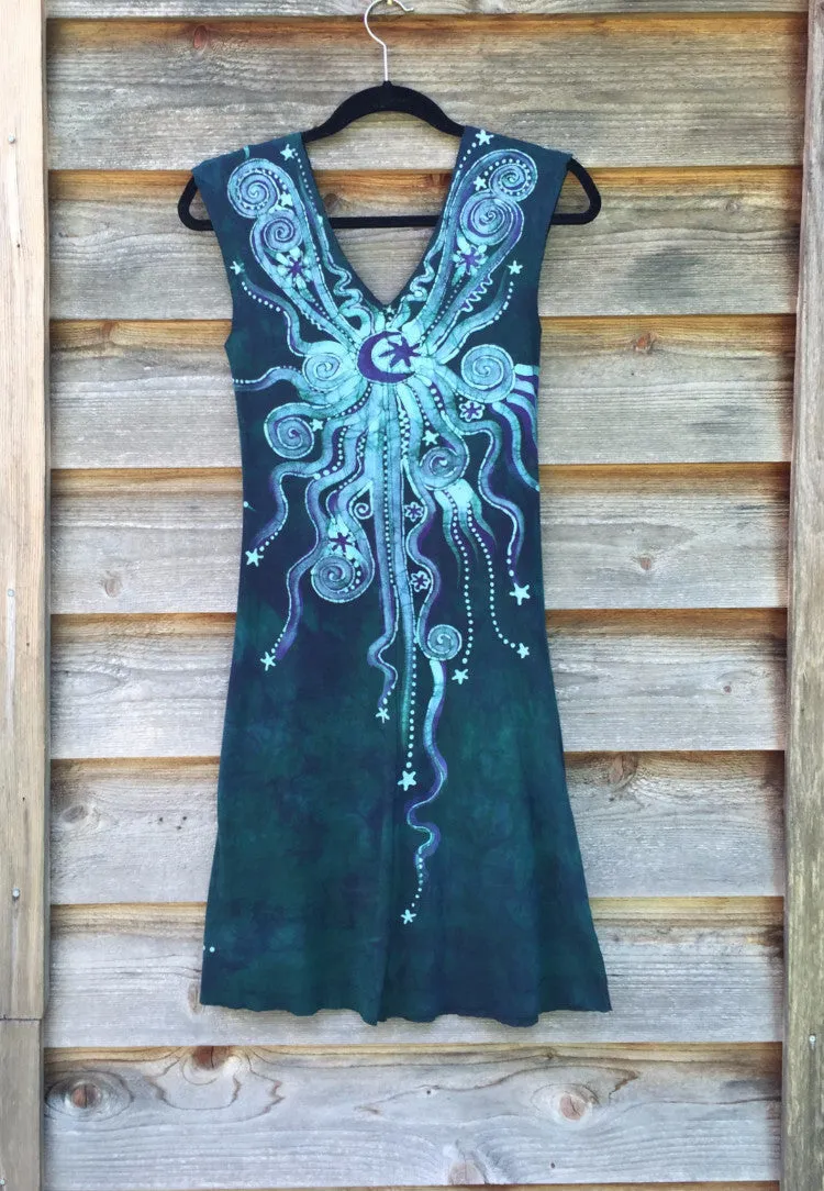 Teal and Purple Moonbeams Organic Cotton Batik Dress