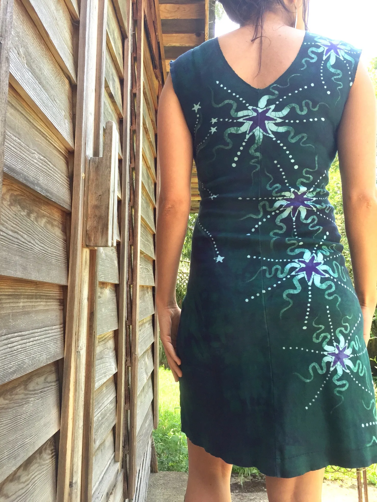 Teal and Purple Moonbeams Organic Cotton Batik Dress