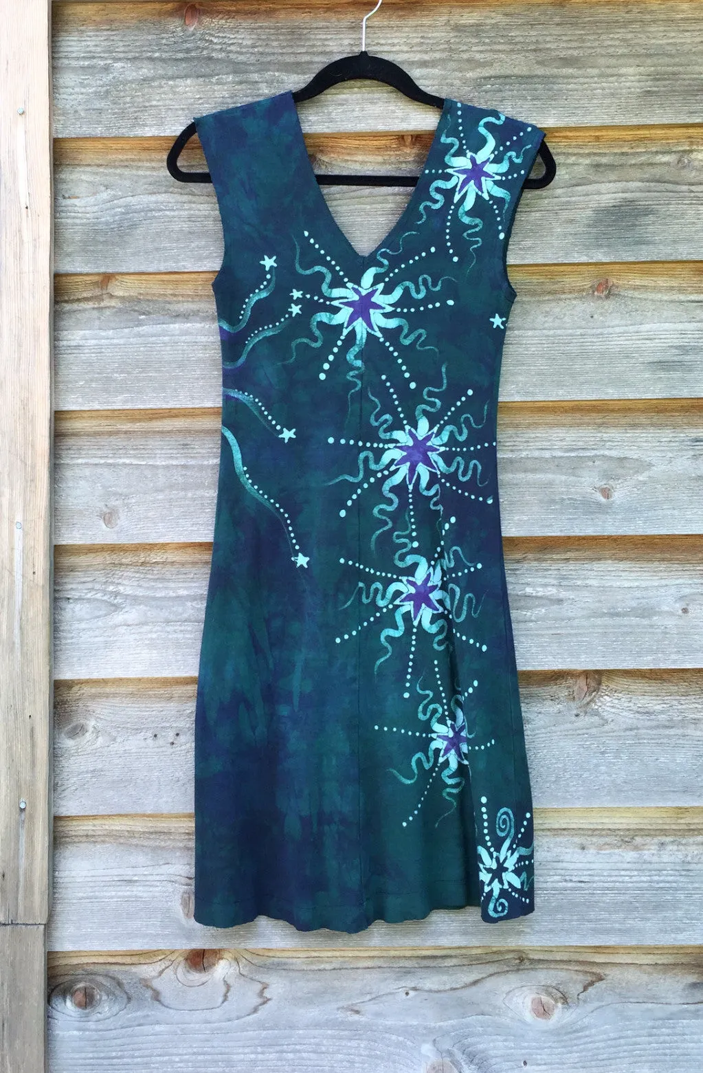 Teal and Purple Moonbeams Organic Cotton Batik Dress