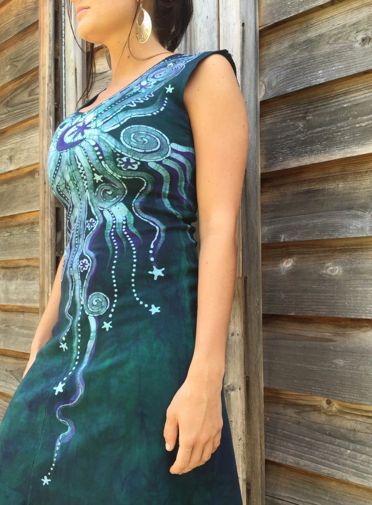 Teal and Purple Moonbeams Organic Cotton Batik Dress