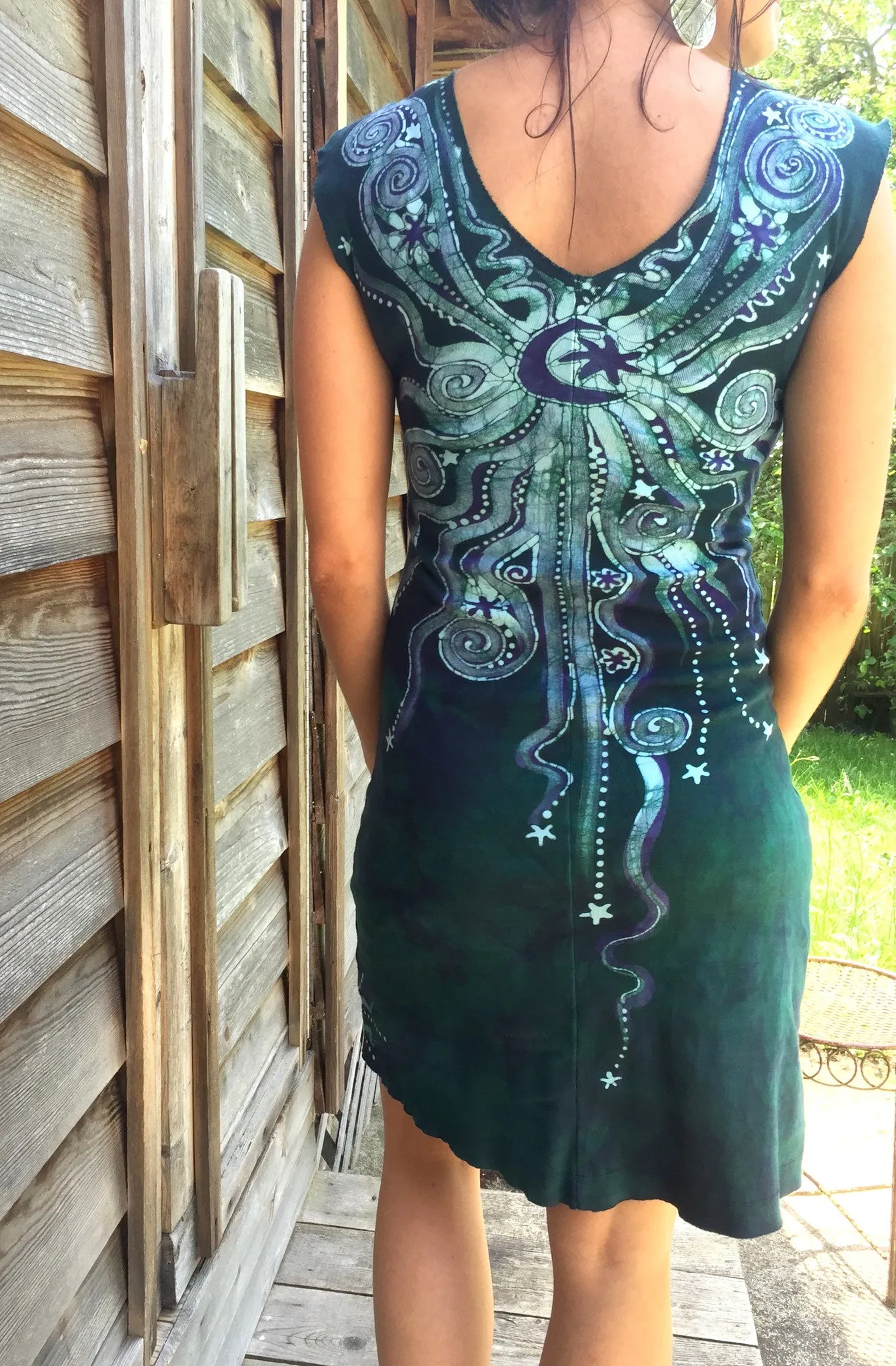 Teal and Purple Moonbeams Organic Cotton Batik Dress