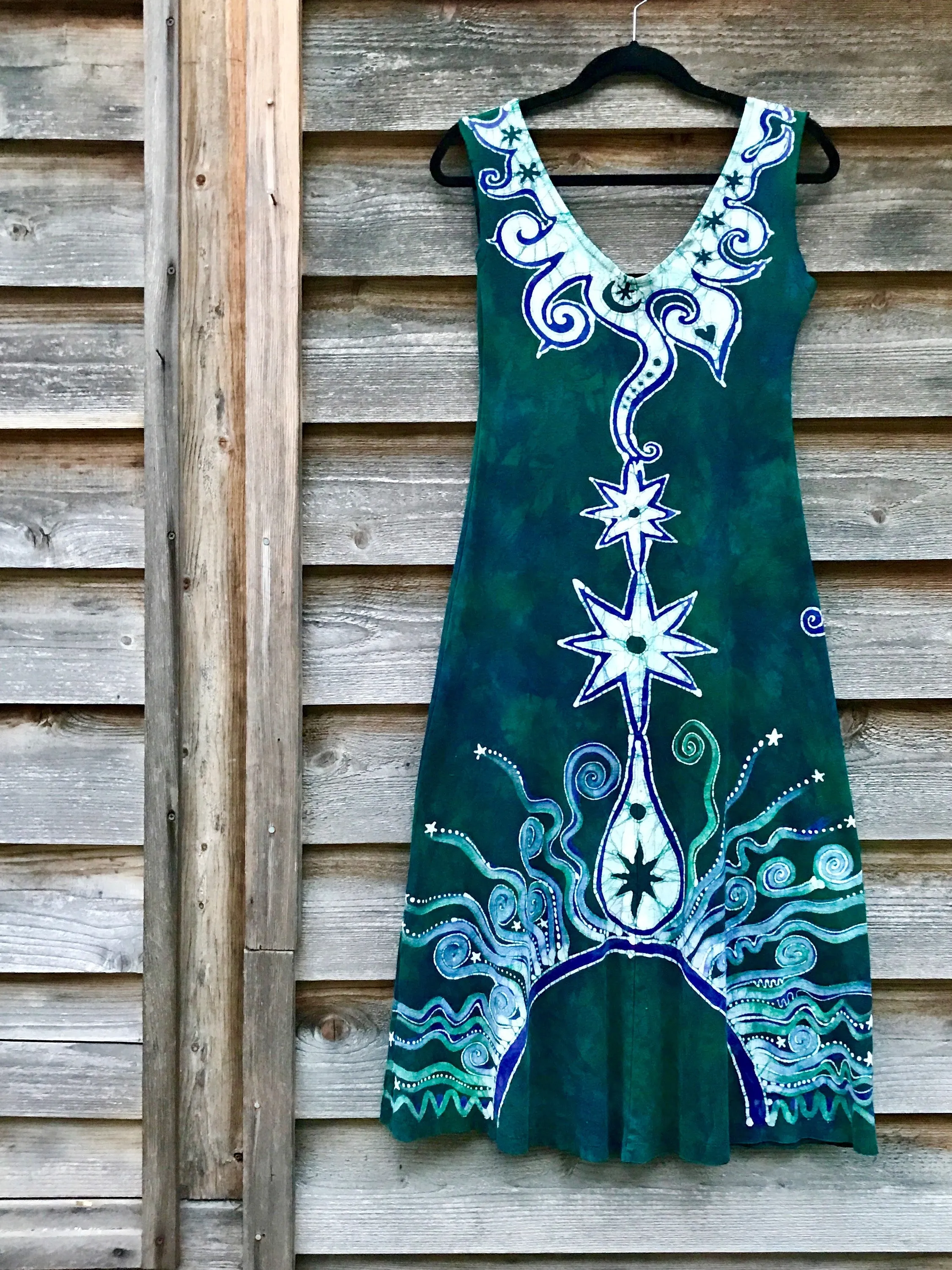 Teal and Purple Tribal Sunrise Batikwalla Dress in Organic Cotton - Size Small/Medium