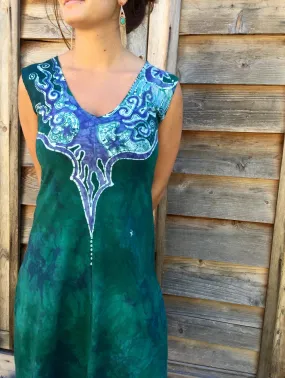 Teal Tree Roots Run Deep Organic Cotton Batik Dress