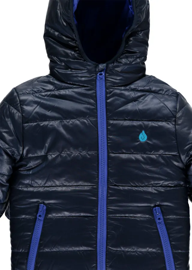 Warm Padded Jacket with Hood in Navy/Royal