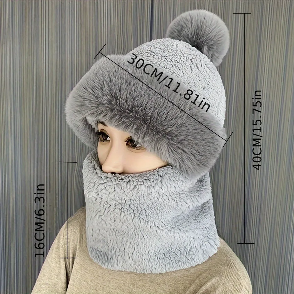 Winter Outdoor Gear Plush Fleece Ski Mask  Hooded Scarf