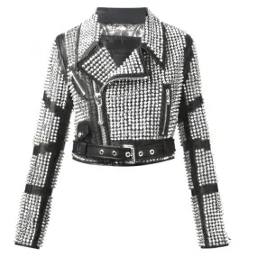 Women Studded Leather Punk Rock Jacket