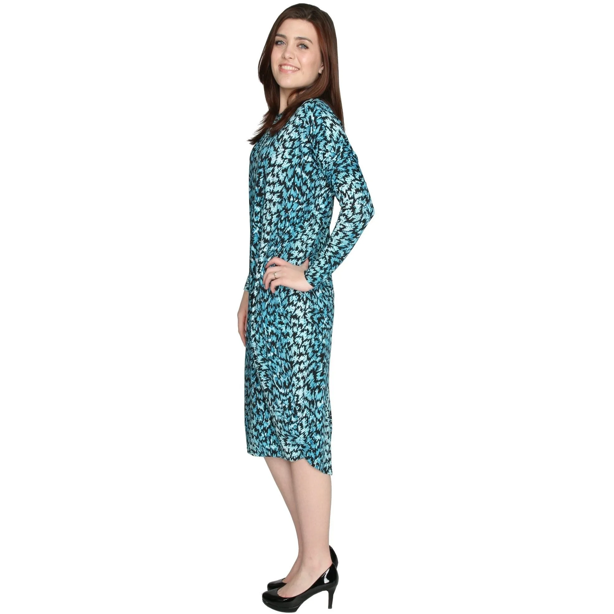 Women's Teal Bits and Pieces Print Comfy Cover Up Midi Dress