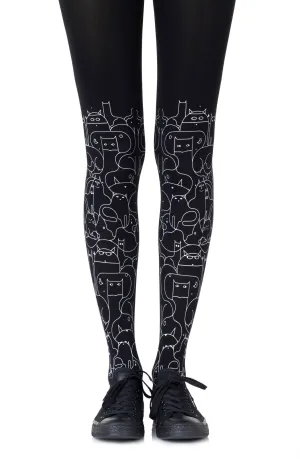 Zohara "Cat Lady" Light Grey Print Tights